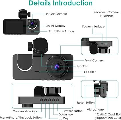 3 Channel Dash Camera | Front Rear Dash Camera | In My Aura