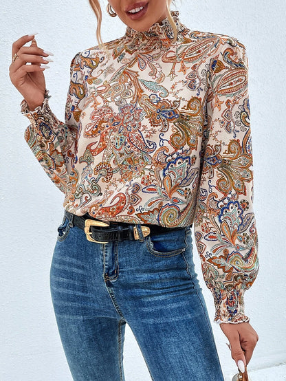 Annabel™ - Boho Chic in Volle Glorie - Paisley Print Mock Neck Blouse