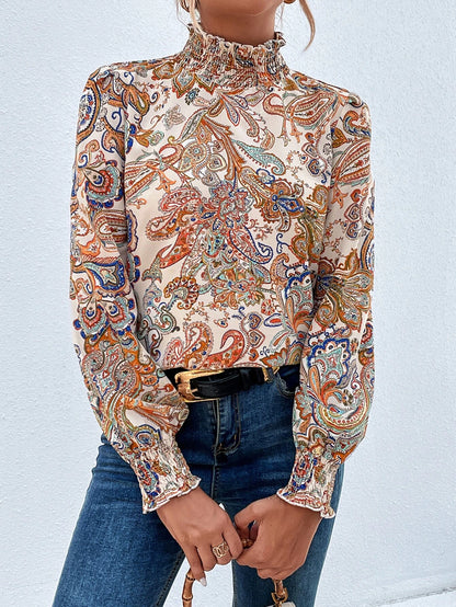 Annabel™ - Boho Chic in Volle Glorie - Paisley Print Mock Neck Blouse