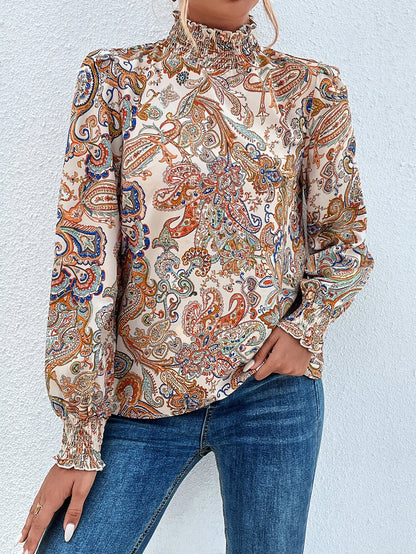 Annabel™ - Boho Chic in Volle Glorie - Paisley Print Mock Neck Blouse