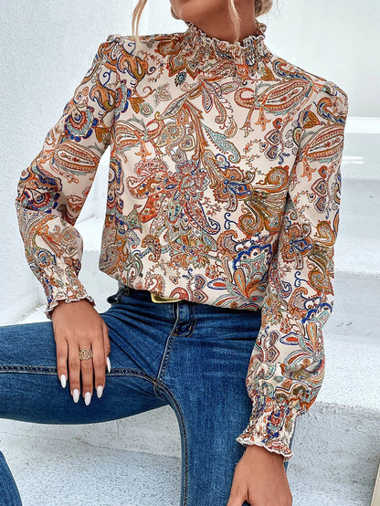 Annabel™ - Boho Chic in Volle Glorie - Paisley Print Mock Neck Blouse