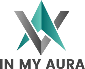 Logo of 'In My Aura' with geometric design elements on a white background